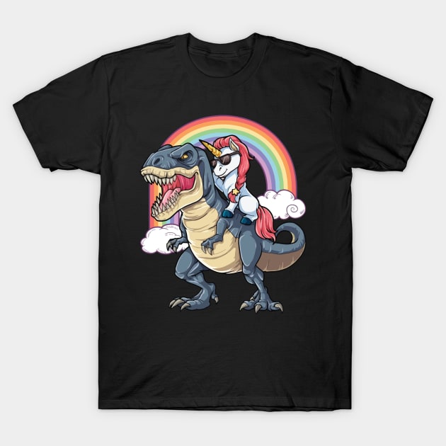 Unicorn Riding T-Rex T-Shirt by stopse rpentine